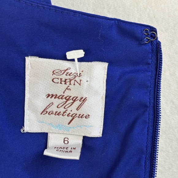 SUZY CHIN For MAGGIE BOUTIQUE Cocktail Dress Blue Purple Pleated Short Wedding 6 - Picture 13 of 14